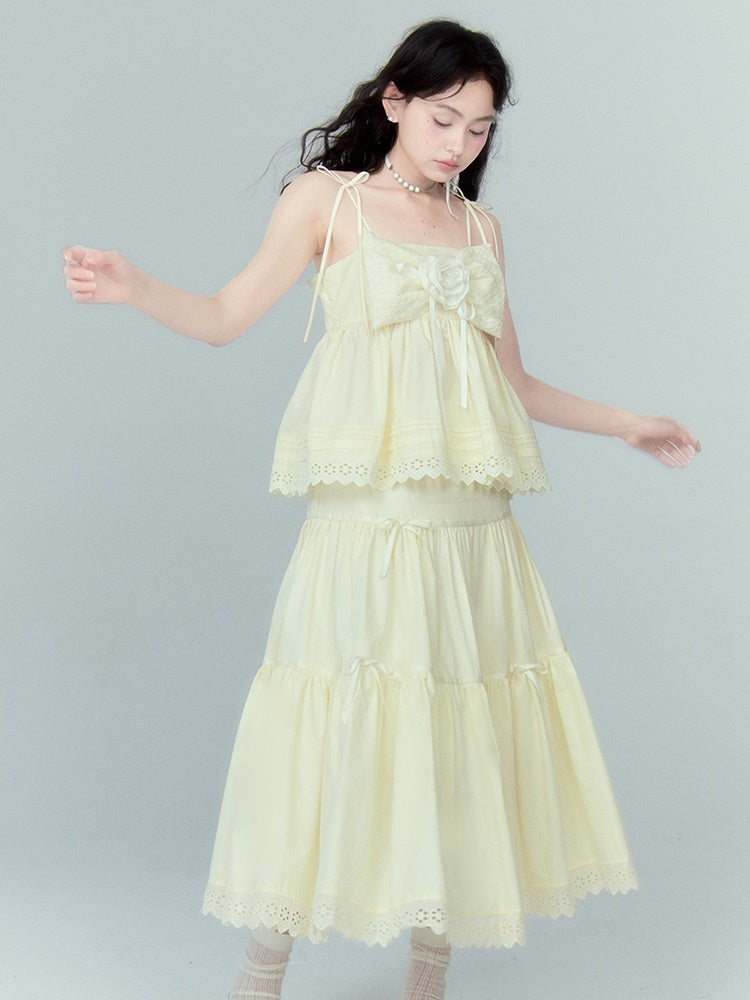 Ribbon Puffy Short Camisole & Ribbon Cake Skirt