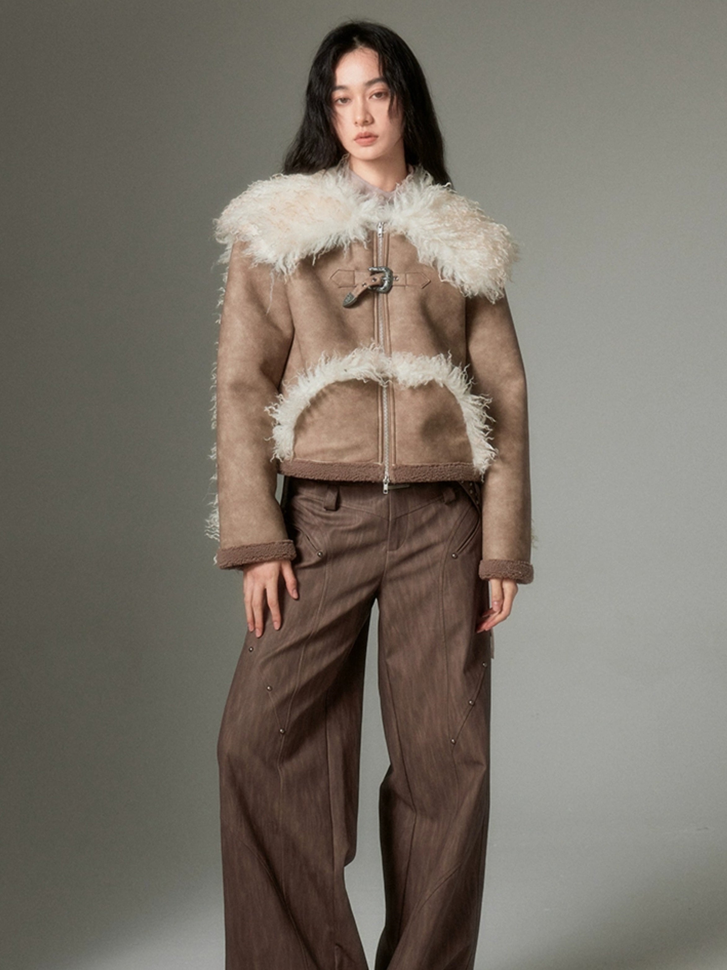 Eco-friendly Fur Distressed Leather Jacket