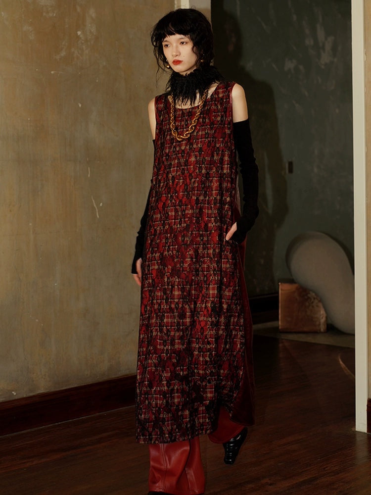 Lose Rückenless Lace Lather Design ärmelloses Kleid & Nackenkragen & Langarm