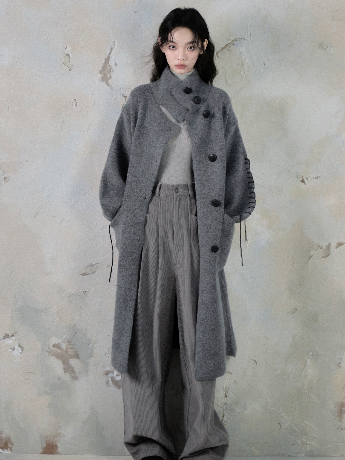 High-Neck Loose Long Soft Waxy Coat