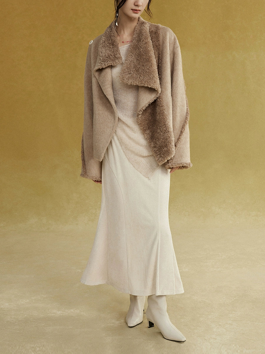 드레이프 넥 보아 짧은 재킷