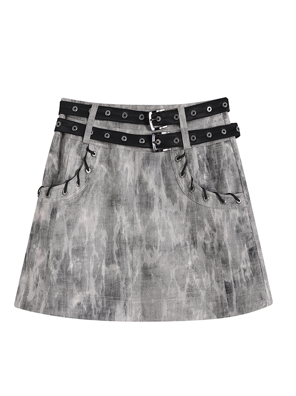 Mottled No Collar Jacket & A-Line Mini Skirt