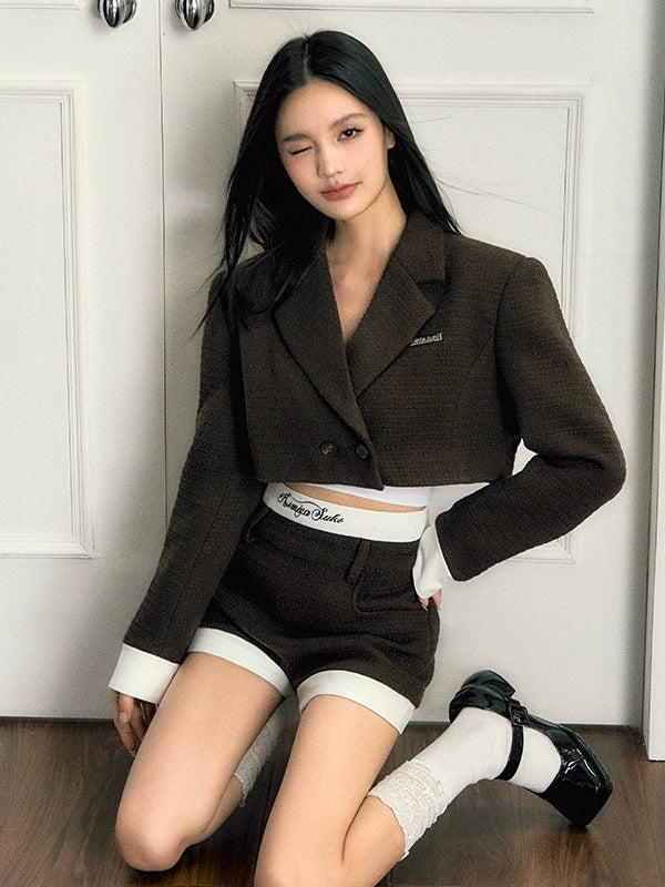 Tweed Style Short Jacket & A-Line Shorts