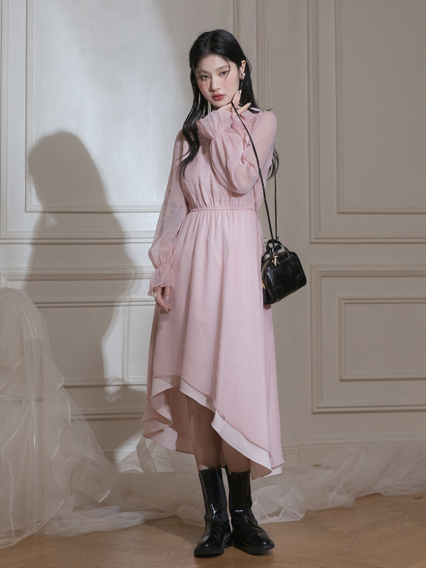 Transparent Lotus Leaf Collar Dress