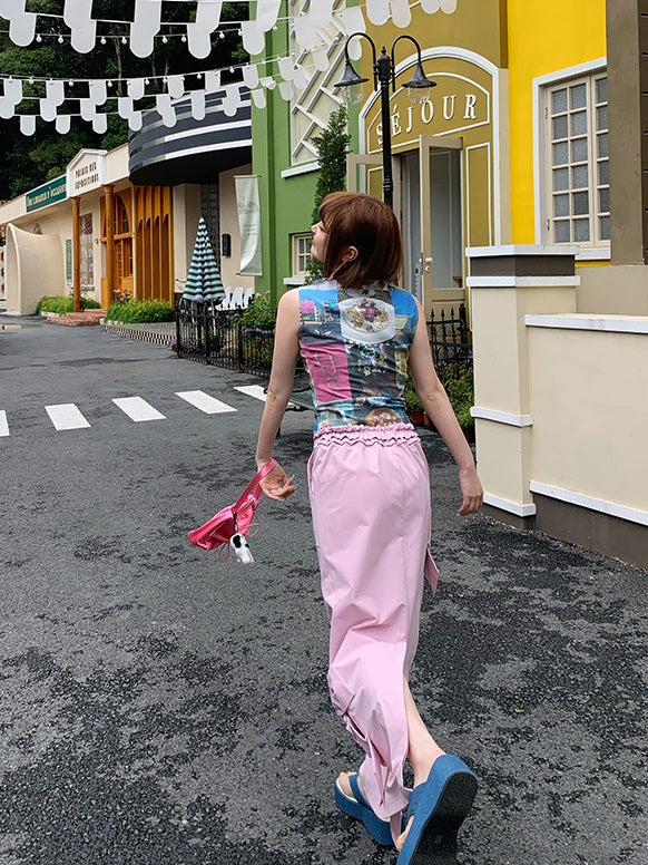 Ribbon Low-waist Tooling Long Skirt