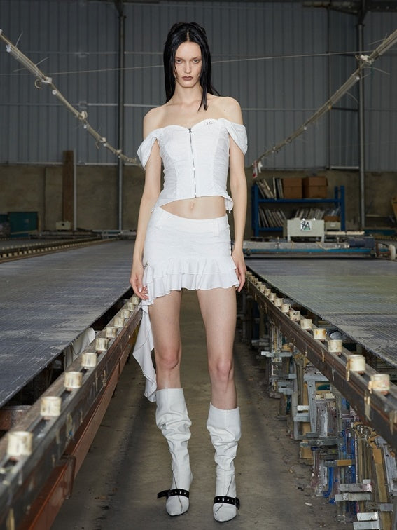 Florale französische Ärmelzip-up-Top & Rammstichrock