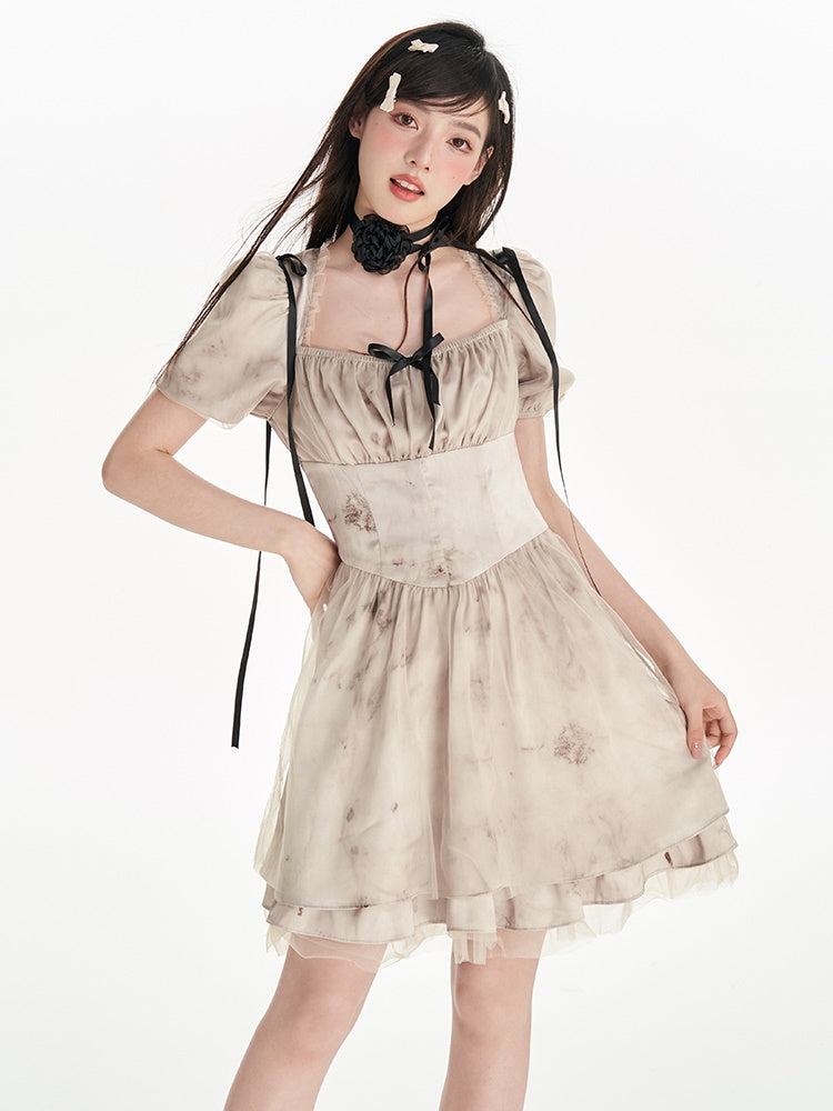 Robe tutu à col carré de tie-dye