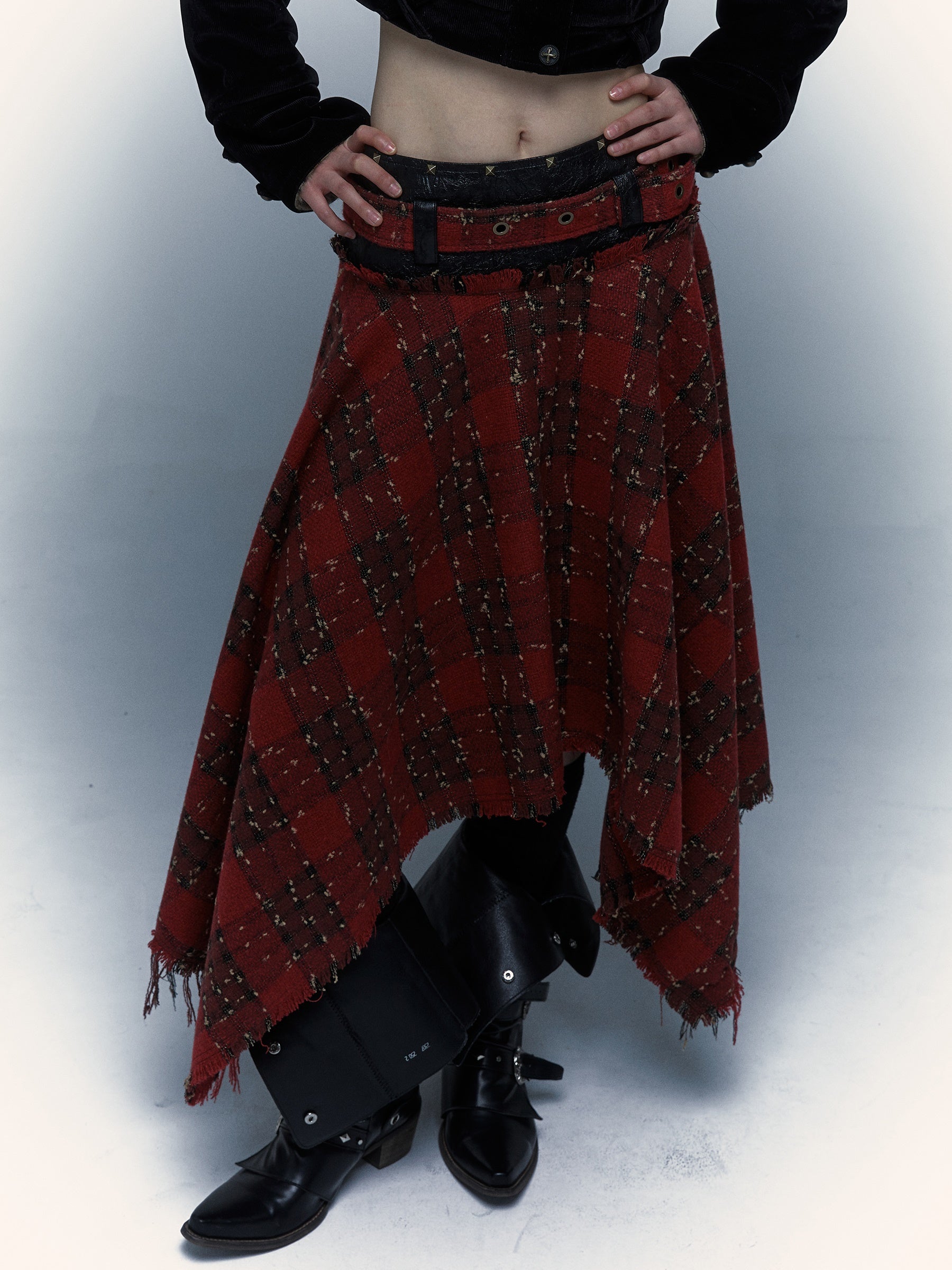 Punk Plaid Stitching Irregular Skirt