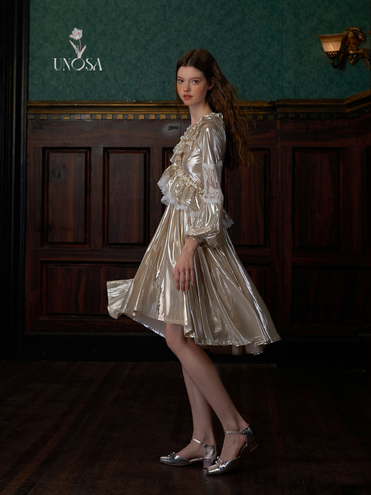 Luster Lace Stitching Frill Dress