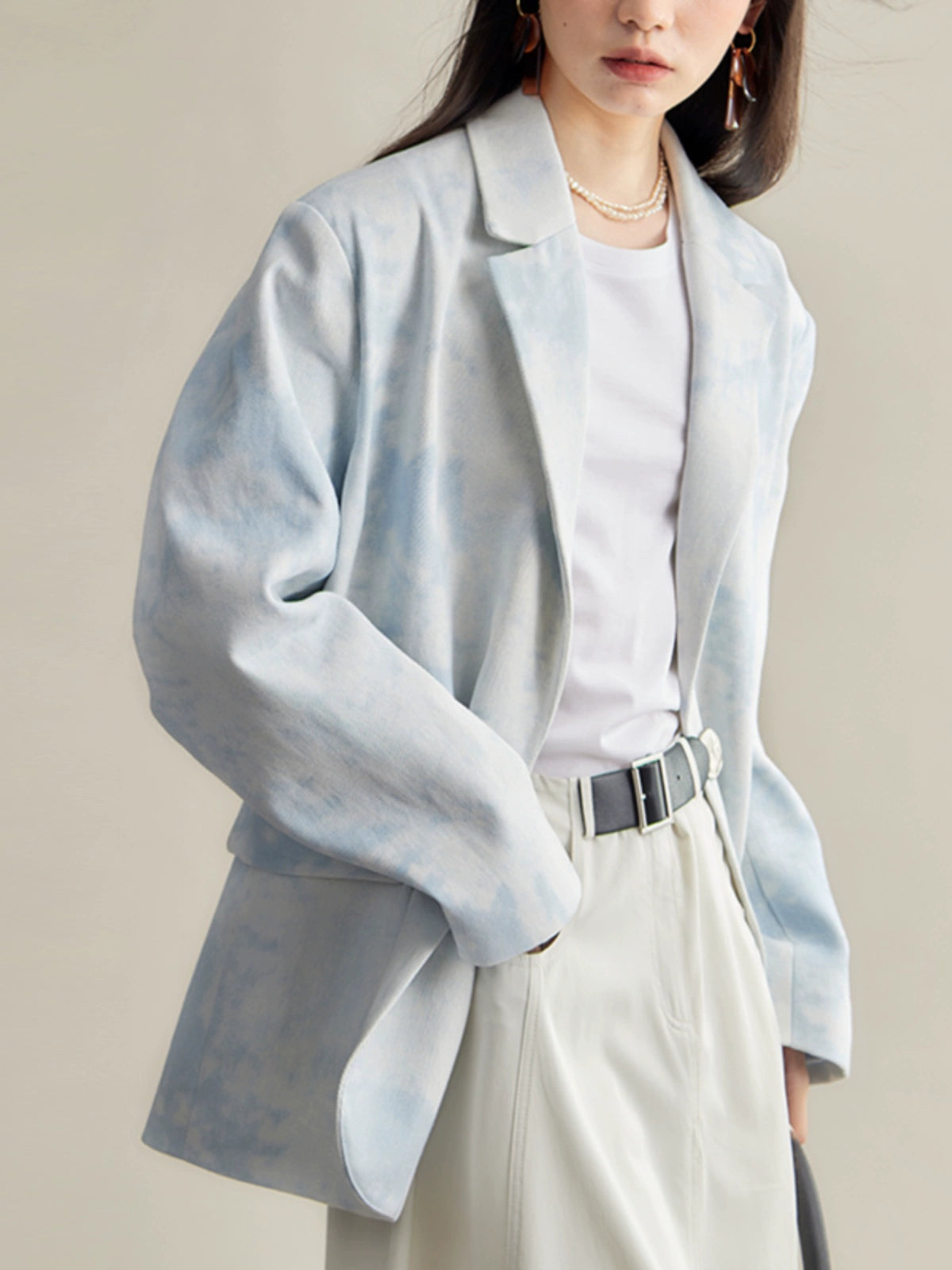Faded Marble Design Loose Denim Jacket
