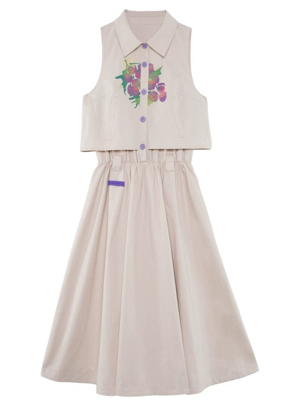 Gradient Grape Print Mid-length Sleeveless Shirt One-piece