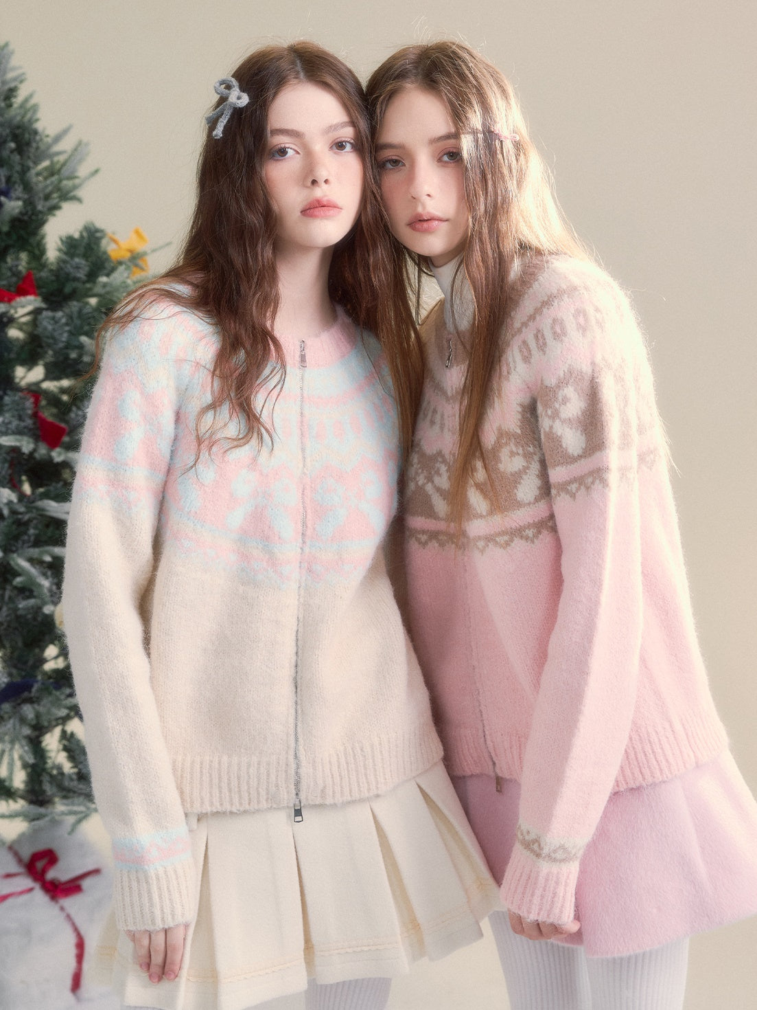 Retro Fair Isle Bow Textur Strickjacke Strickjacke