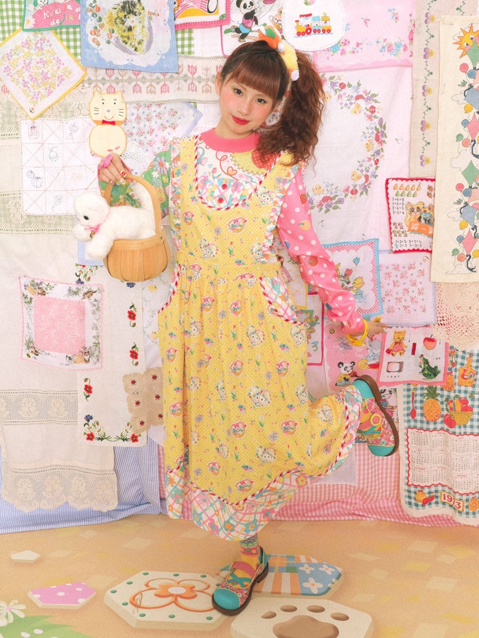 Cat Print Lace Apron Skirt