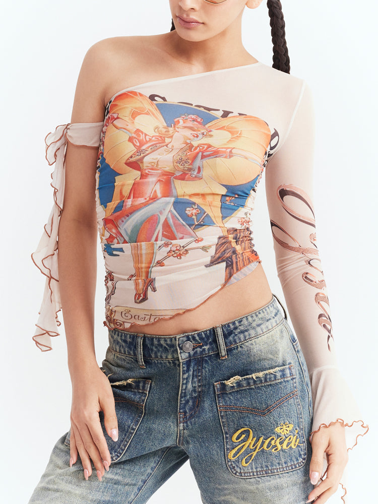 Niche Y2K One-shoulder Elastic T-shirt