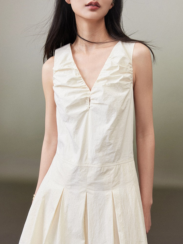 V-Neck Sleevess Tuck 원피스