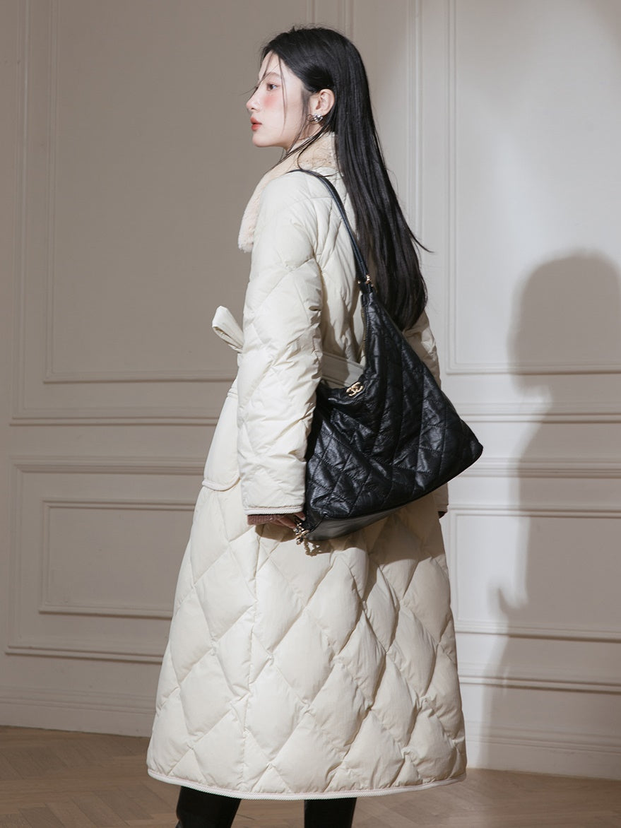 Fur Collar Diamond Stitch Down Coat