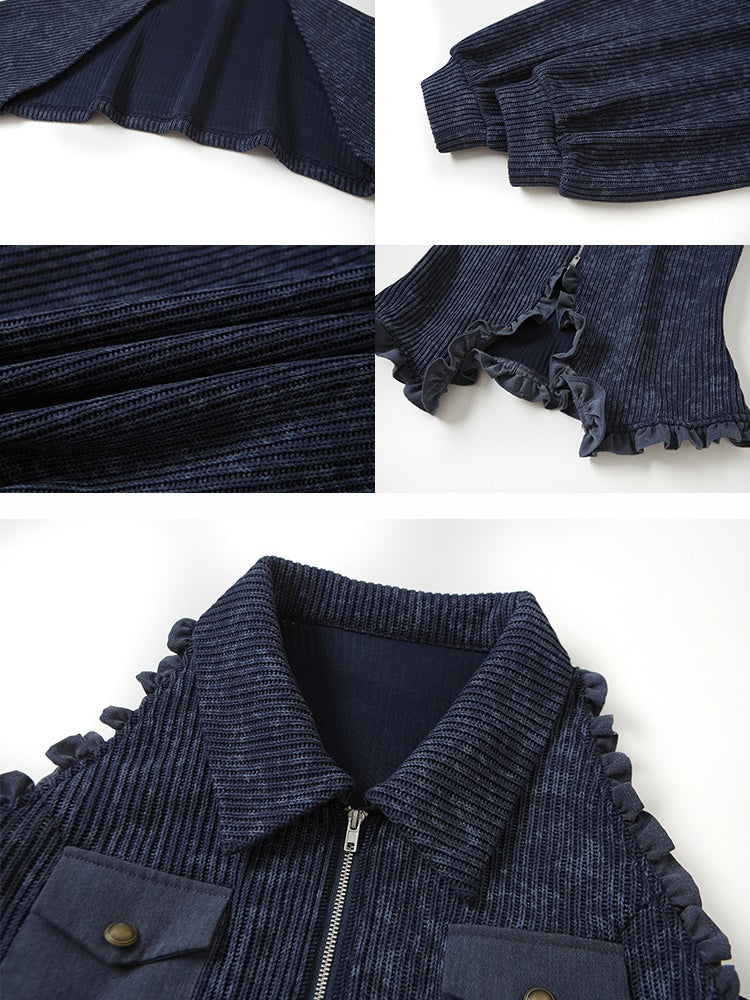 Polo Collar Knitted Sleeveless Top & Shawl Cardigan Set-up