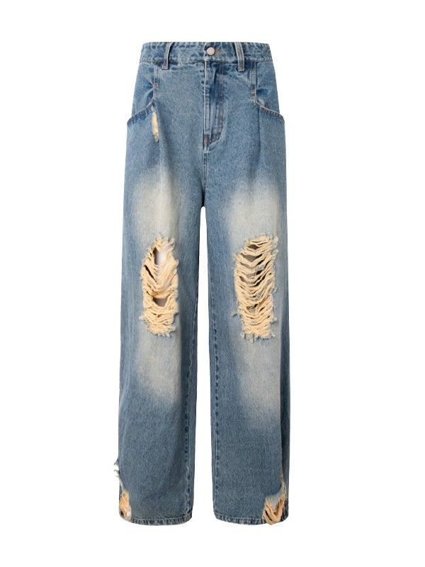 Pinched Pleats Wide-leg Denim Pants