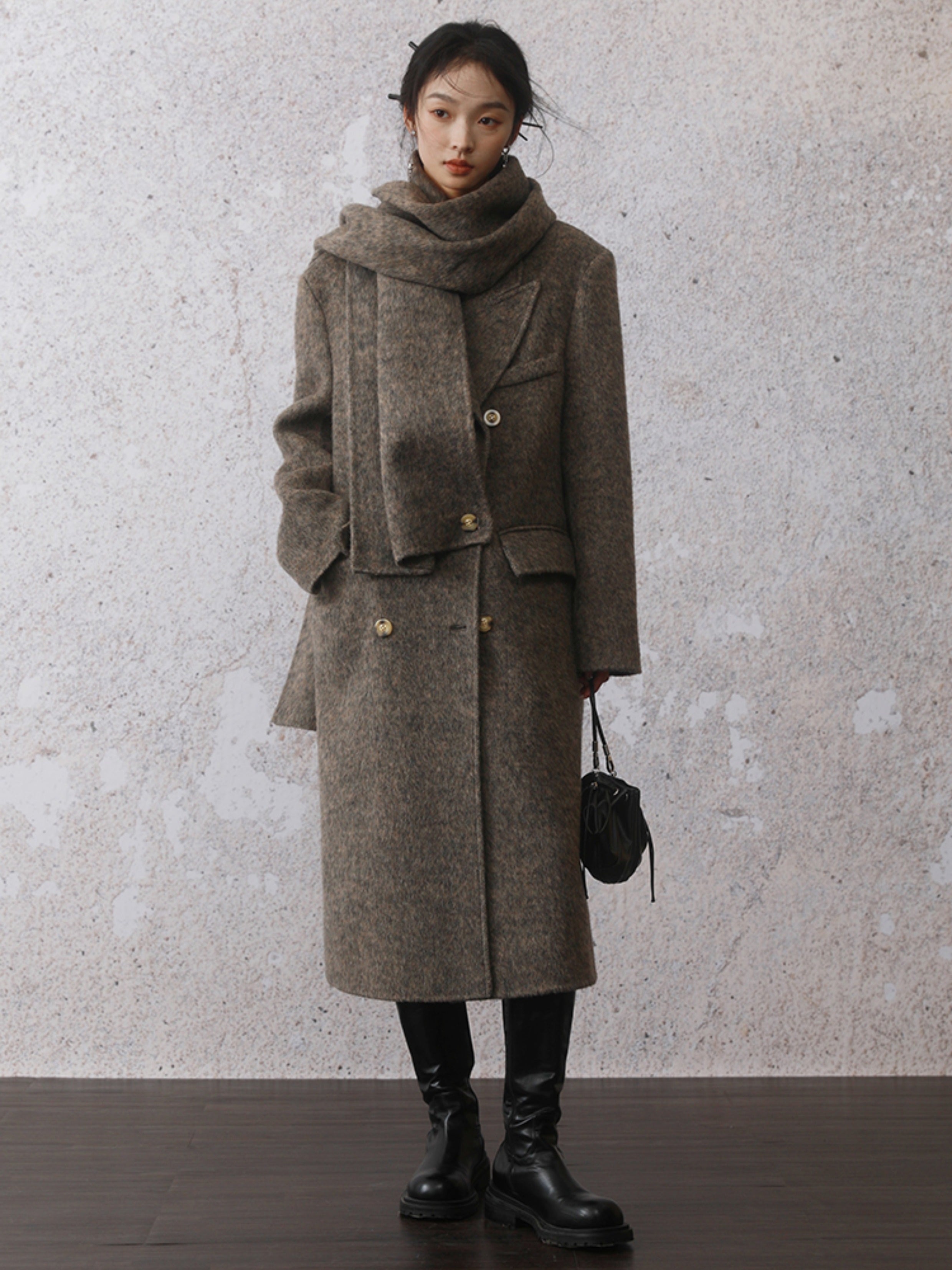 슈트 칼라 양면 미드 길이 코트