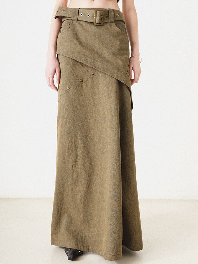 Denim-Off-Shoulder-Top & Long-Rock mit Gürtel