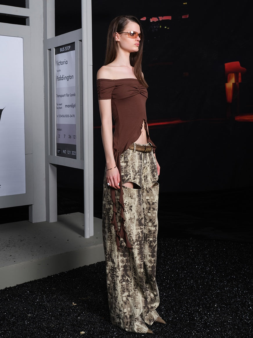 Mottled Hollow Denim Pants