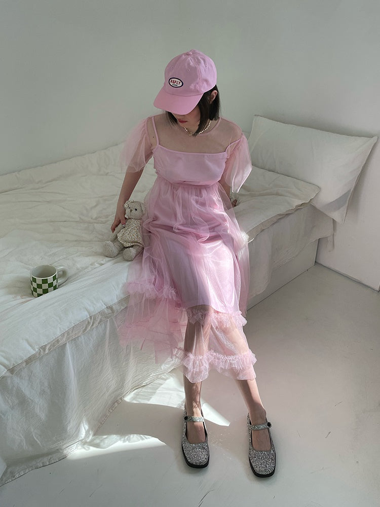 Mesh Backless Gurt Kleid & Hosenträger Einteiliger Setup