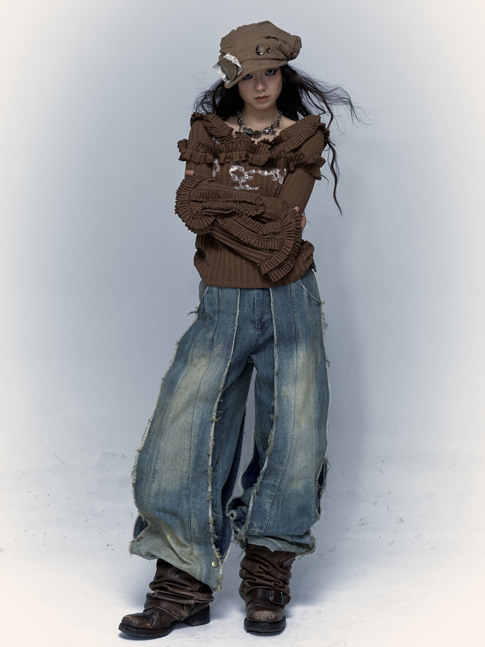 Washed Old Street Loose Wide Leg Jeans