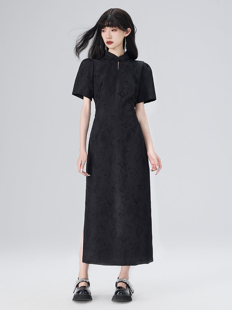 Chinese Style Short Sleeve Slit Long Dress