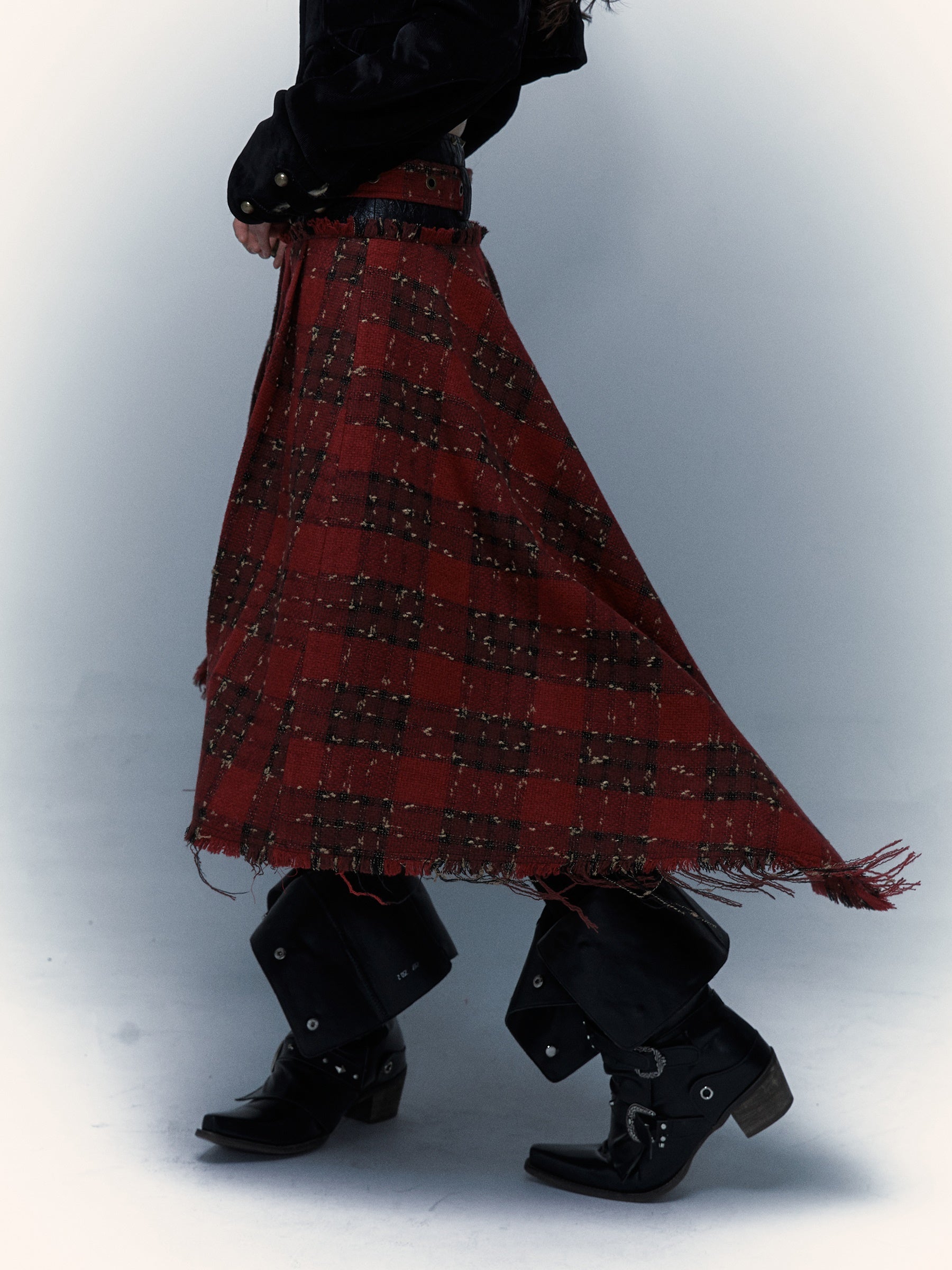 Punk Plaid Stitching Irregular Skirt