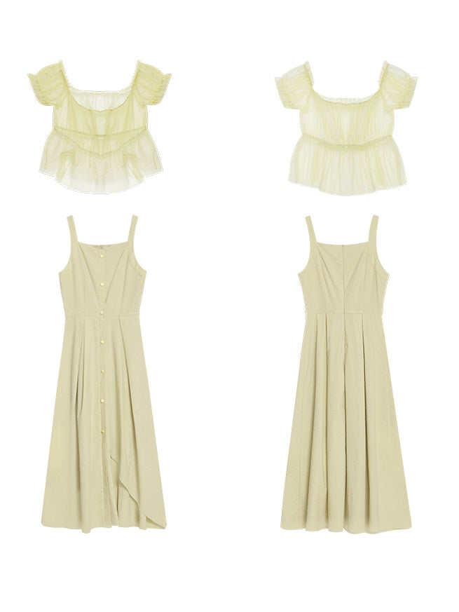Mesh Sheer Top & Irregular Hem Sundress One-piece Set-up