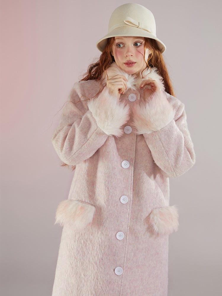 Fur Doll Collar Ribbon Strap Coat