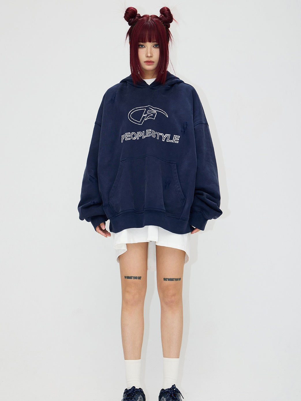 Print Distressed Washed Pullover Hoodie