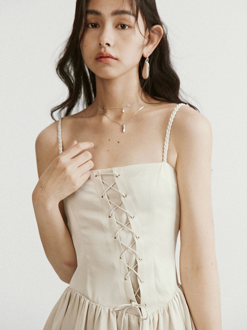 꼰 어깨 끈 대각선 전면 미니 원피스