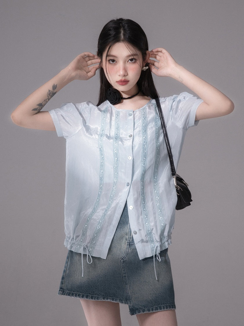 Glossy Drawstring Shirt & Slip Long Dress