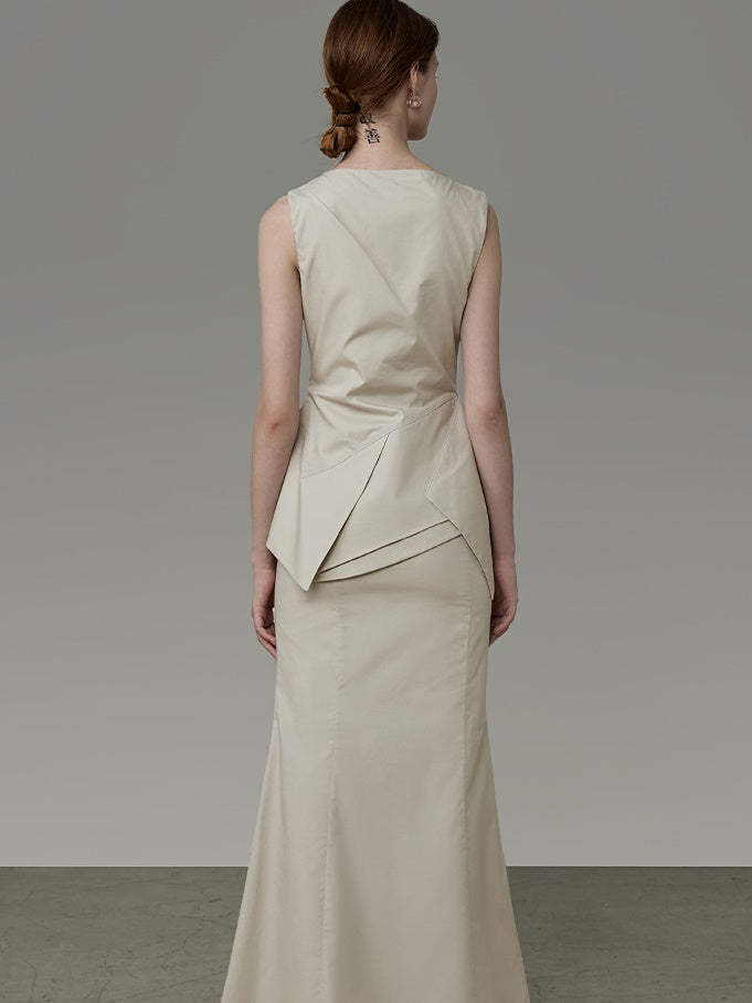 허리 비대칭 주름 디자인 소매가 상단