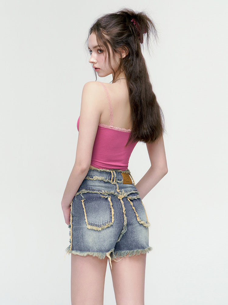 Vintage-Denim-Kurzherd-Heißhose beschädigen