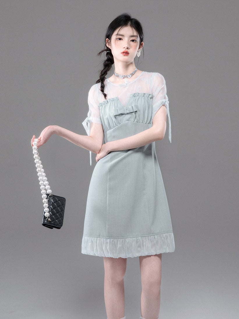 Lace Patchwork Double Layer Flower Bud Dress