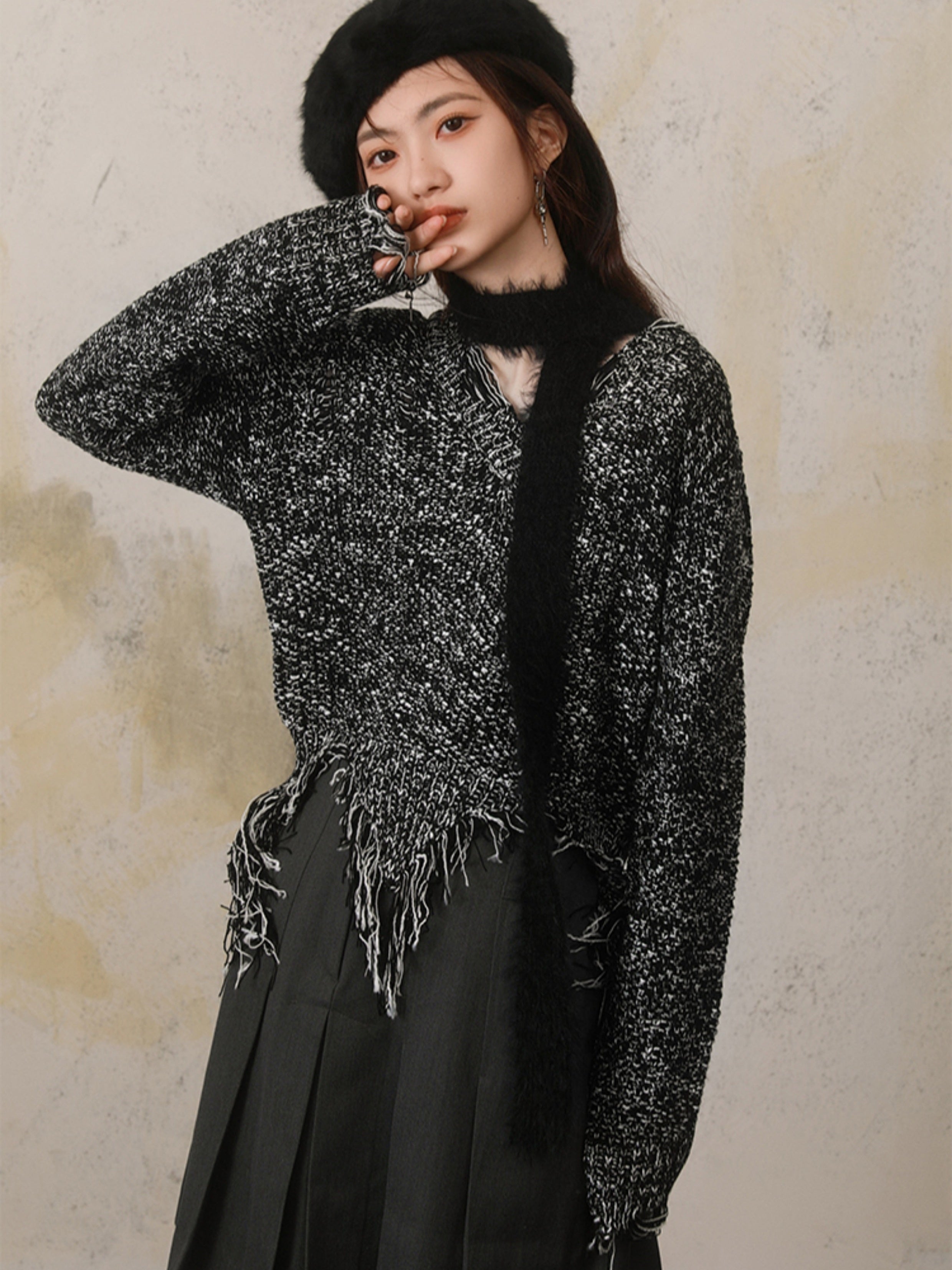 Wanderer Stil Distressed Hole V-Neck Pullover
