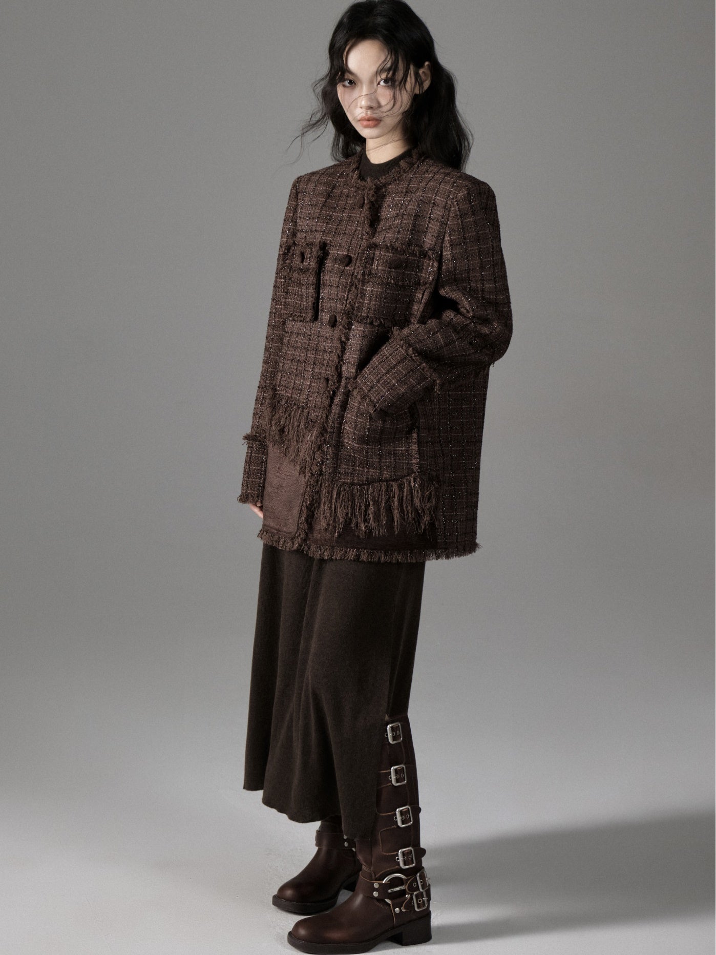 Tweed Loose Tassel Short Coat