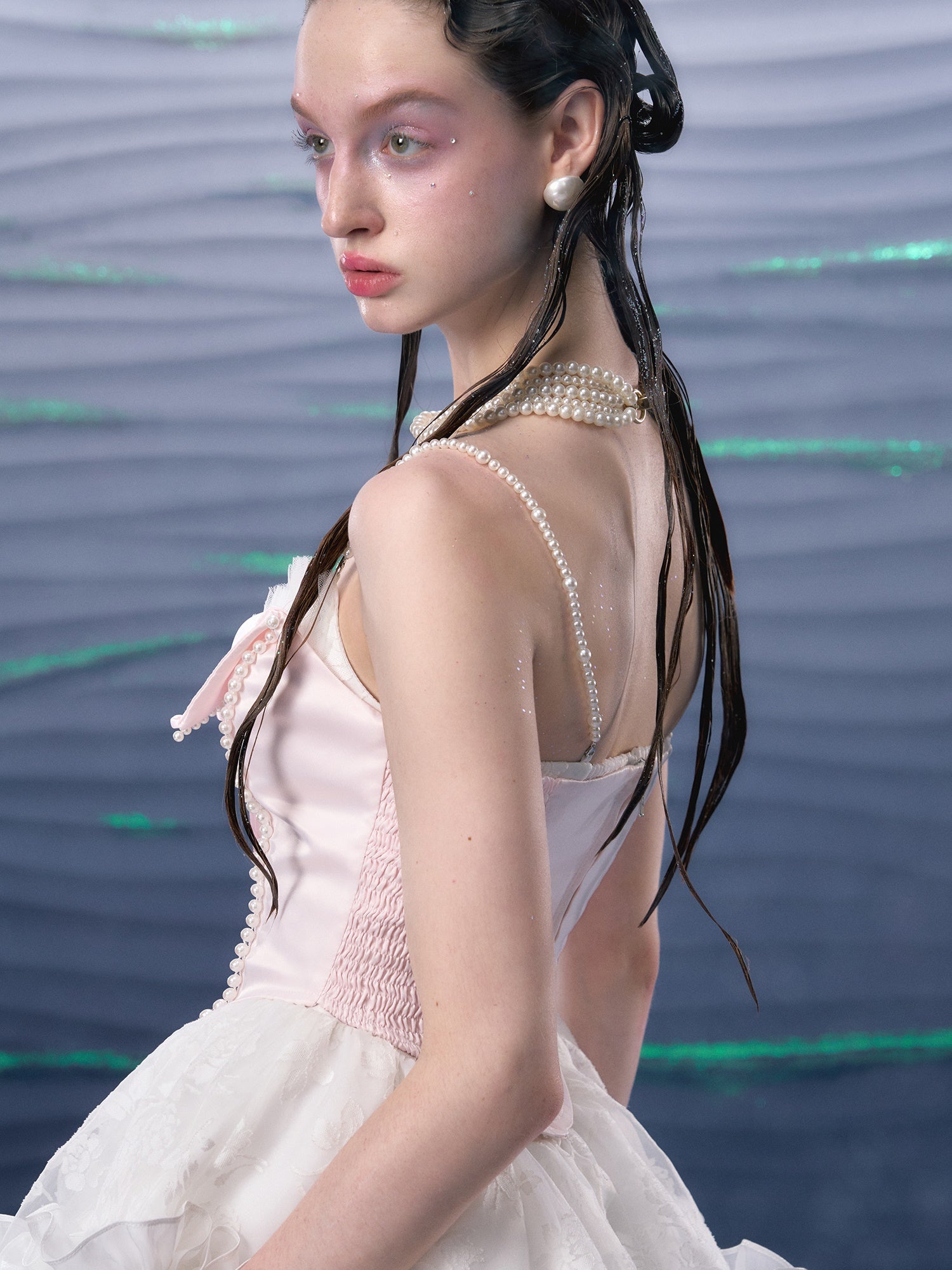 Organza Puffy Suspender Dress & Pearl Corset