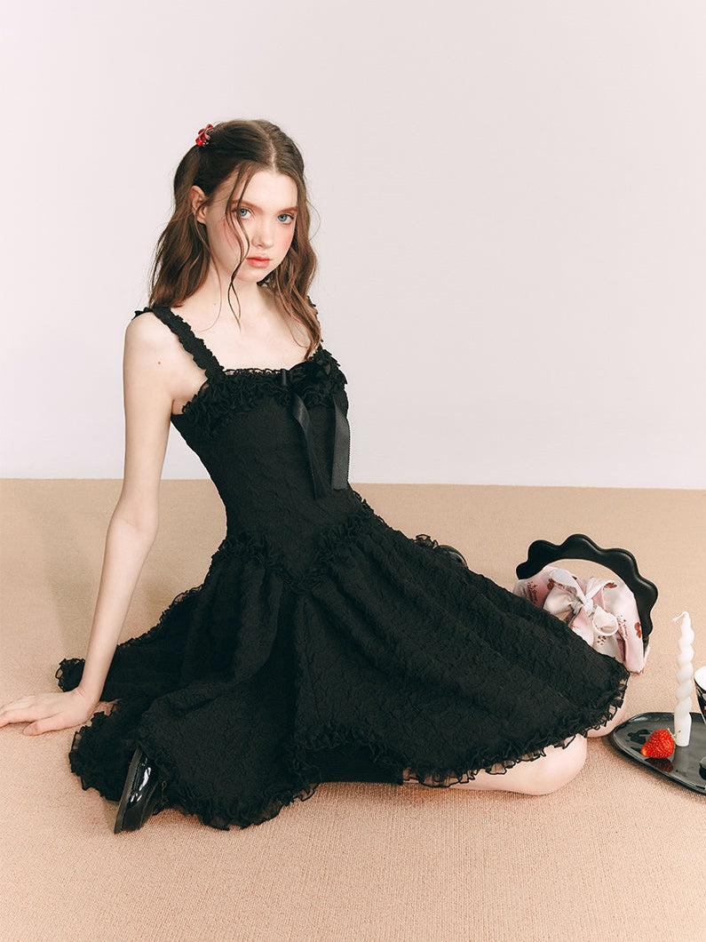 Wildrose Fleur tridimensionnelle petite robe noire