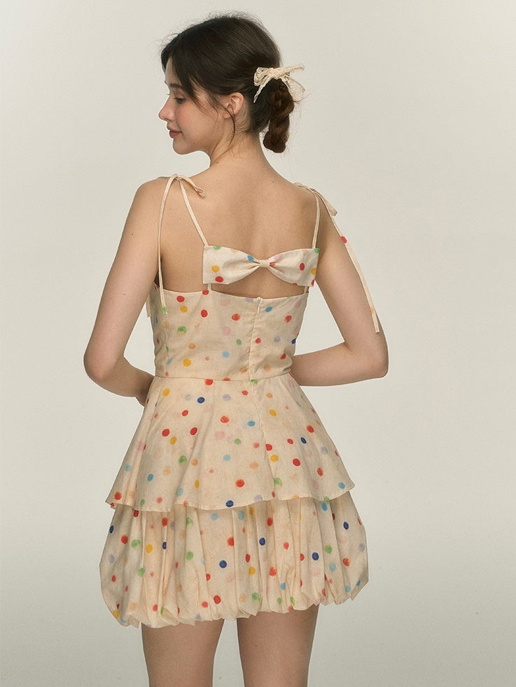 Colorful Polka Dot Print Camisole & Tutu Balloon Skirt