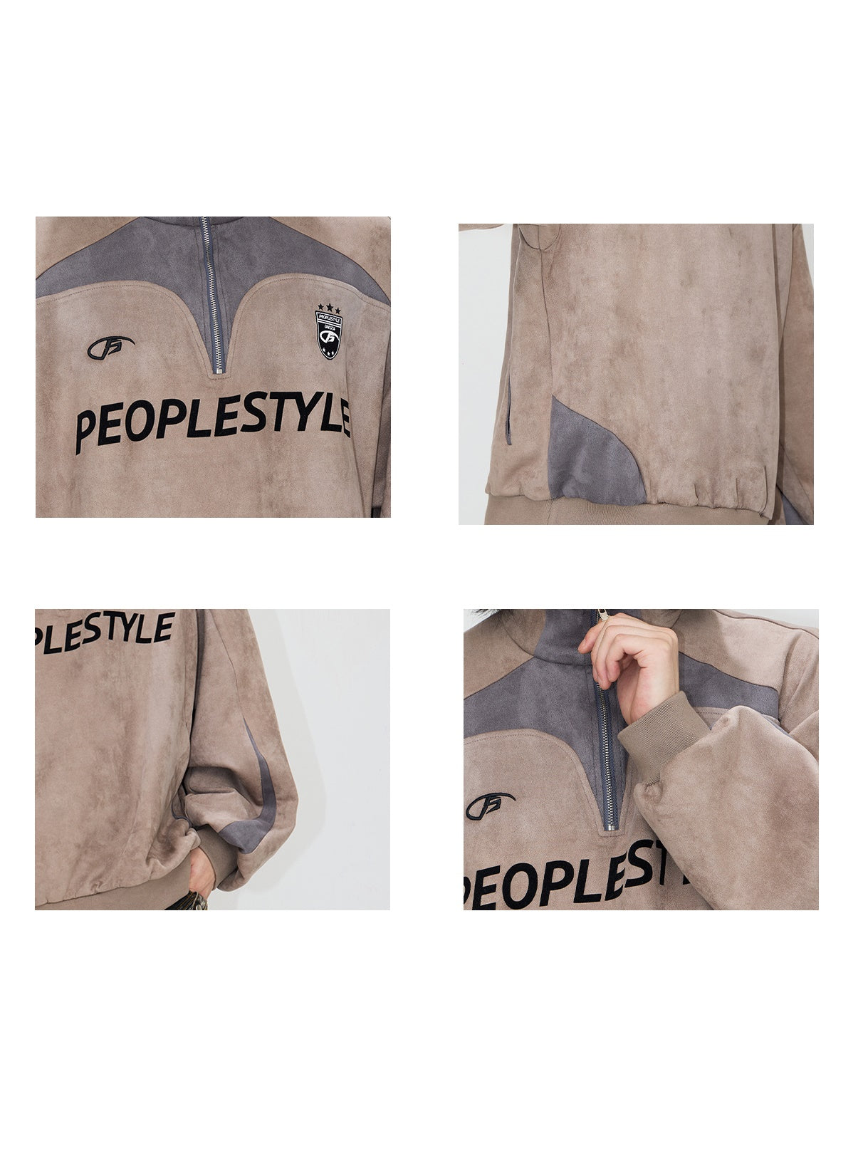 En daim touchent le pull à moitié zip