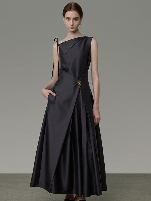 비대칭 디자인 허리 모양 소매 드레스