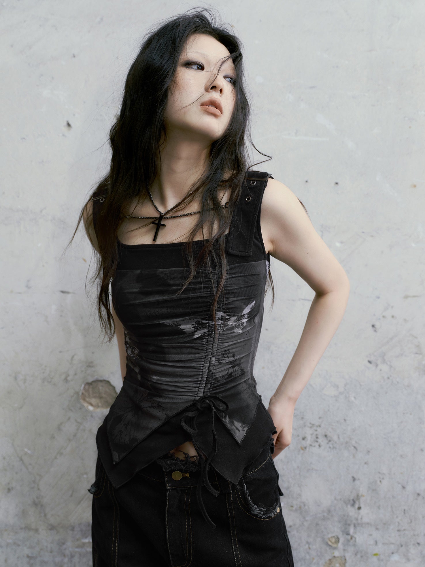 Punk Butterfly Mesh Suspenders Top