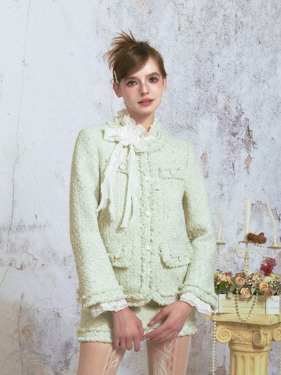 Tweed Raw Edge Camellia Jacket & Skirt