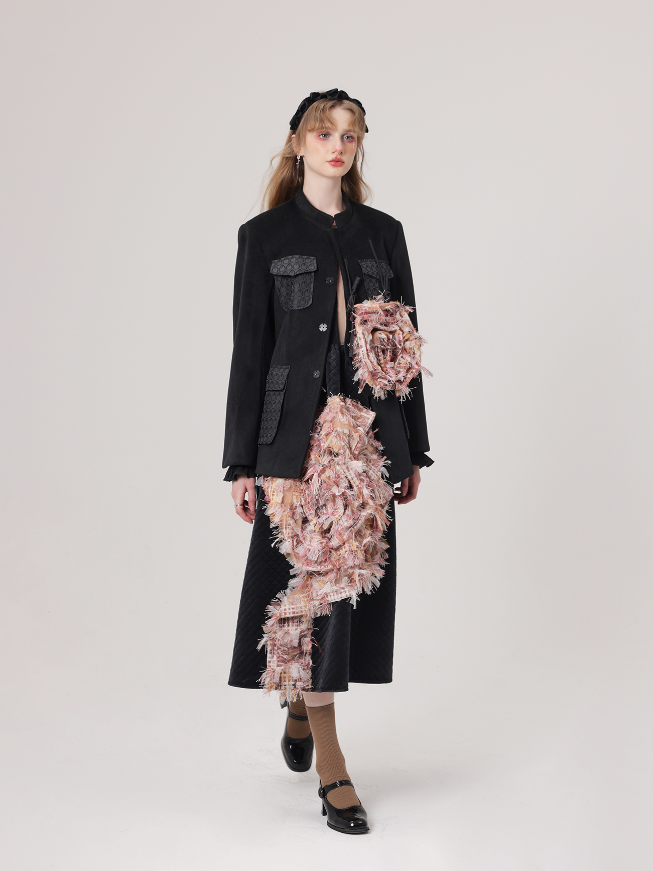 Rose Detachable Mid-mountain Collar Jacket