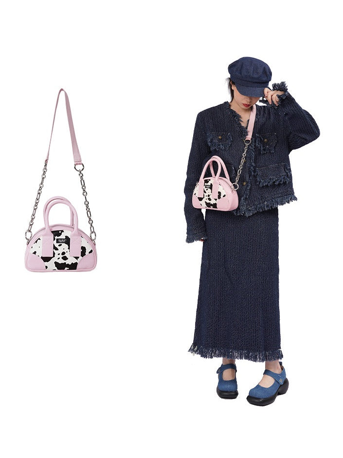 소 패턴 가죽 미니 메신저 백