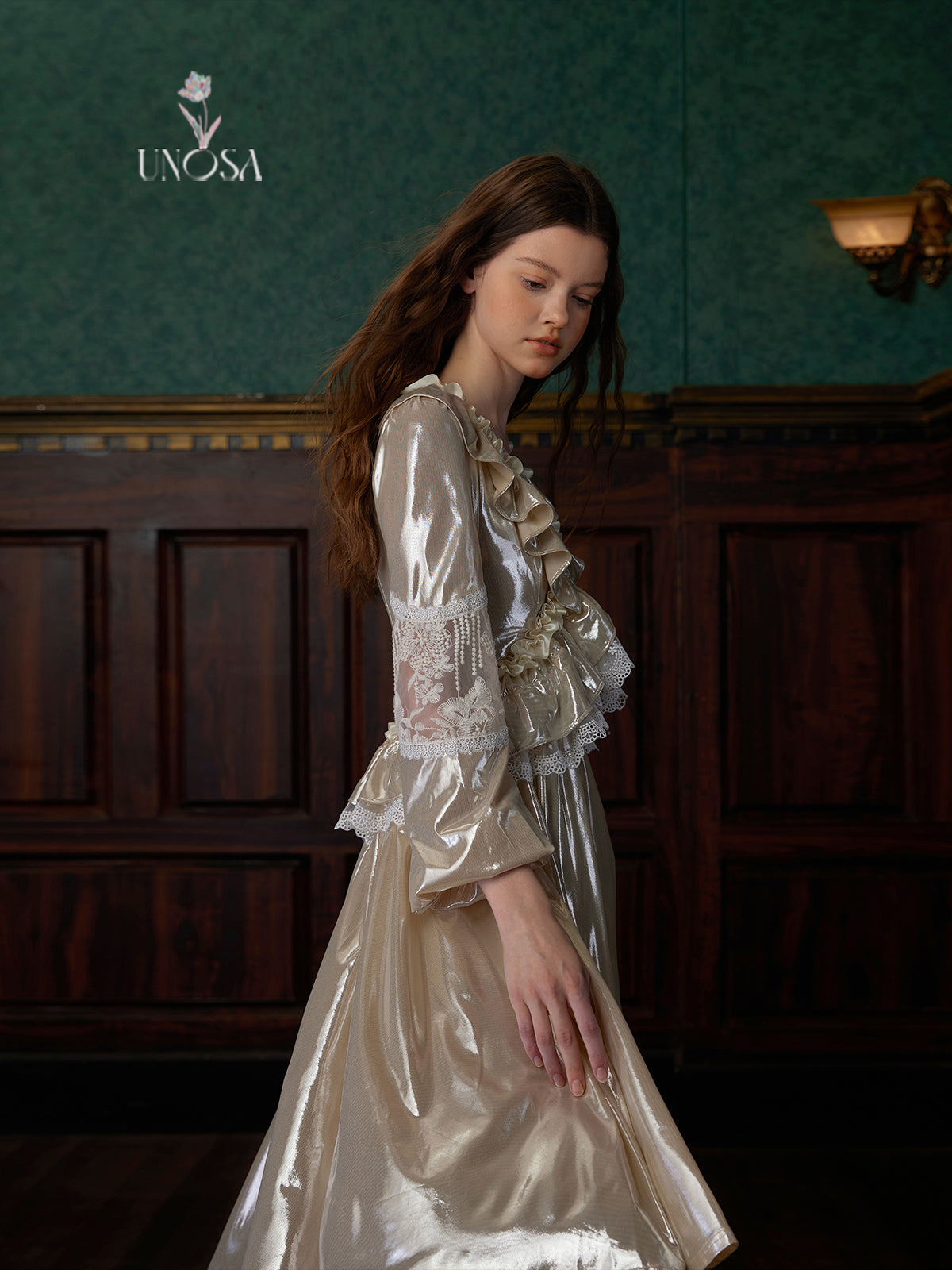 Luster Lace Stitching Frill Dress