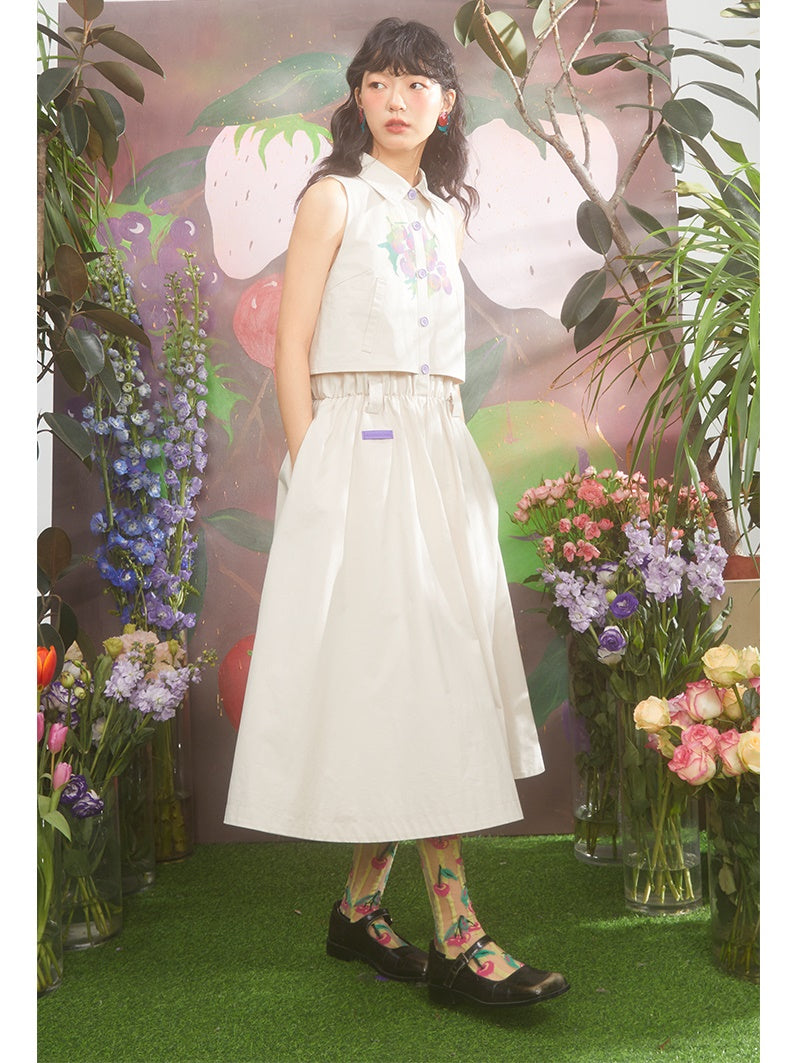 Gradient Grape Print Mid-length Sleeveless Shirt One-piece